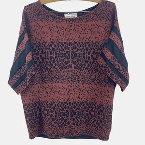 Joseph Ribkoff Animal Print Mesh‎ Sleeve Knit Top Rust Black Dolman Blouse S M